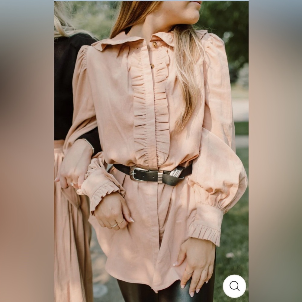 Ulla Johnson Dusty Rose Ruffled Corduroy Button-Down Shirt